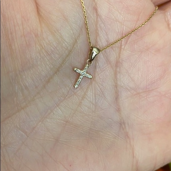 14k Solid Gold Mini Diamond Cross Pendant - Picture 6 of 10